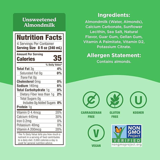 Califia Farms - Unsweetened Almond Milk, 32 Oz (Pack of 6), Dairy Free, Vegan, Plant Based, Keto Food, Shelf Stable, Vegan, Gluten Free, Non GMO, Sugar Free, High Calcium, Smoothie