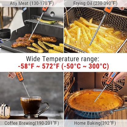 ThermoPro TP01A Digital Meat Thermometer for Cooking Candle Liquid Deep Frying Oil Candy, Kitchen Food Instant Read Thermometer with Super Long Probe, Backlit, Lock Function
