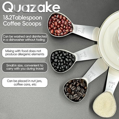 Coffee Scoop 2 tablespoon Measuring Spoons(30ml 2pcs), Ergonomics Design Coffee Scooper 2 tbsp Metal Stainless Steel Manufacture，coffee scoop for ground coffee Protein Powder Sugar Cereal,Etc.