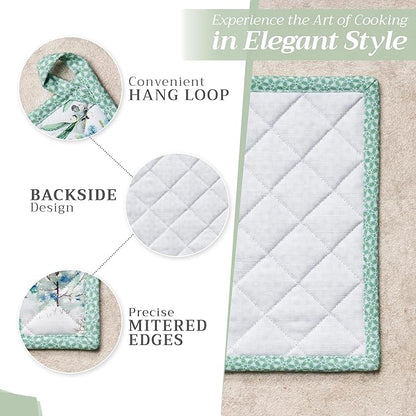 Maison d' Hermine Pot Holders 100% Cotton Heat Resistant Potholders 8" x 8" Hot Pads with Loop BBQ, Cooking, Baking, Grilling, Kitchen, Handling Hot Pans (Pack of 1, Snowy World)