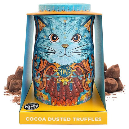 Monty Bojangles Spirit Blue Cocoa Dusted Truffles Cat Tin (4.37 oz) - Coconut Crush Luxury Chocolatey Truffles - Collectable Cat Tin Chocolate Gift