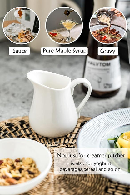 LYEOBOH 17 OZ Creamer Pitcher - Ceramics Creamer with Handle, Coffee Milk Pourer for Home Kitchen Microwave Dishwasher Freezer Safe, White