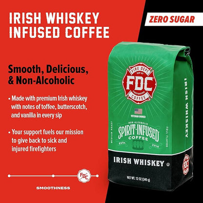 Fire Department Coffee - Gives Back to Firefighters - Irish Whiskey Infused Coffee Beans - Medium Roast - Non-Alcoholic - Roasted in the USA - Veteran Owned (12 oz, Pack of 2)