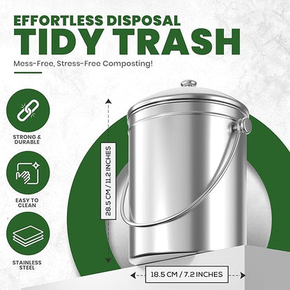 Utopia Kitchen Compost Bin for Kitchen Countertop, 1.3 Gallon Compost Bucket for Kitchen with Lid, Includes 1 Spare Charcoal Filter, Home Essentials - (Silver)