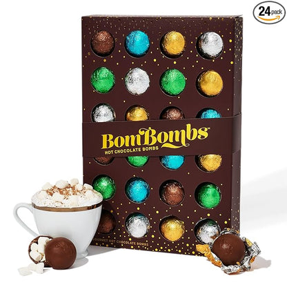 BomBombs, Hot Chocolate Bombs, Includes Fudge Brownie, Caramel, S’Mores, Cookies & Cream, and Peppermint Cocoa Bombs Filled with Marshmallows, Set of 24