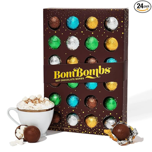 BomBombs, Hot Chocolate Bombs, Includes Fudge Brownie, Caramel, S’Mores, Cookies & Cream, and Peppermint Cocoa Bombs Filled with Marshmallows, Set of 24