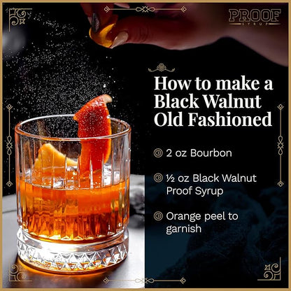 Proof Syrup - Old Fashioned Cocktail Mix - Made with Real Bitters & Cane Sugar - Black Walnut - Fast, Easy, Delicious, Handcrafted Cocktail Syrup - 4oz