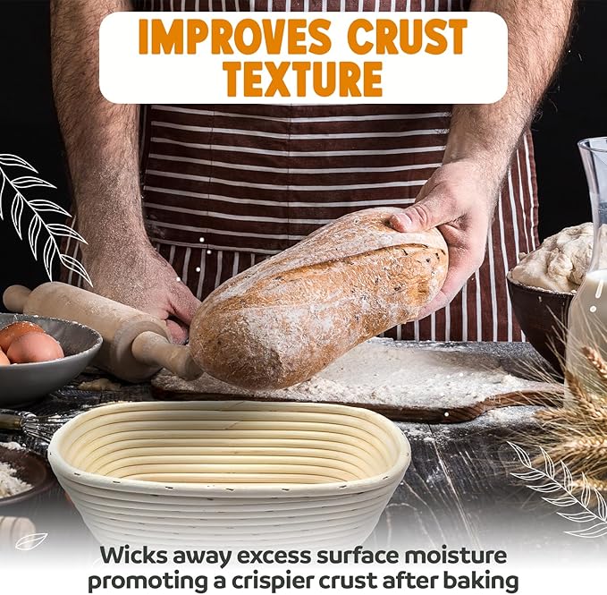 Banneton Bread Proofing Basket Sourdough Proofing for Beginners & Professional Bakers, Handwoven Rattan Cane Bread Maker w/Linen for Artisan Breads, 12.25 x 6 x 3.5 Inch, 2-Lb Rectangular - Set of 2