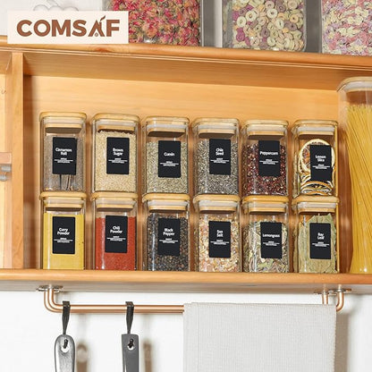 ComSaf 6Pcs 8oz Spice Jars with Label Trial Set, Glass Spice Jars with Bamboo Lids Supplementary Set, Seasoning Container Trial Pack, Perfect for Ktichen Starter