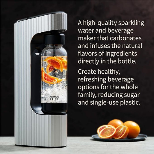Twenty39 qarbo LUXE Premium Metal Sparkling Water Maker Machine - Soda Beverage Carbonator for Home, Seltzer Water Carbonation Fizz Maker (includes two CO2 cylinders)