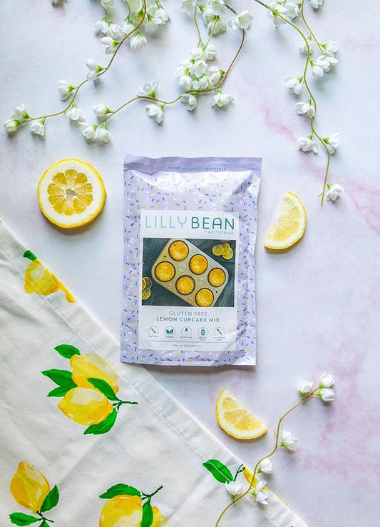 LillyBean Gluten Free Moist Lemon Cupcake Mix with No Artificial Colors - Dairy and Soy Free, Vegan - Makes Delicious Desserts - Cakes, Donuts, Cake Pops - 12 oz