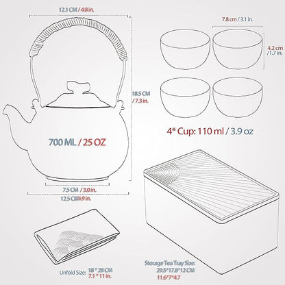 TEANAGOO Japanese Tea Set, Chinese Tea Sets, Porcelain Japanese Tea Cups, Chinese Gongfu Tea Set, Asian Tea Set for Adults, Japanese Teapot Set, 1 Teapot (700ml/25oz) + 4 Tea Cups(205ml/7.2oz), U4