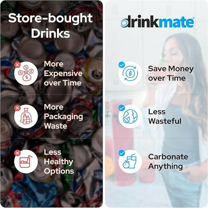 Drinkmate OmniFizz Sparkling Water and Soda Maker, Carbonates Any Drink, ULTIMATE BUNDLE - Includes three 60L CO2 Cylinders, Two Carbonation Bottles, and Fizz Infuser (Royal Red)