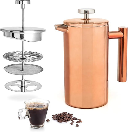 Mixpresso Stainless Steel French Press Coffee Maker 26 Oz 770 ml, Double Wall Insulated French Press Stainless Steel, Easy Clean Tea Brewer, Easy Press Durable Metal Coffee Press