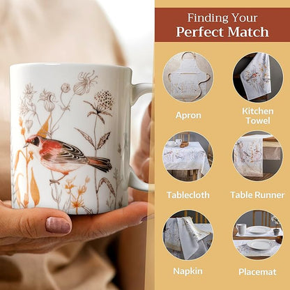 Maison d' Hermine Coffee Mug with Handles Fine Bone China Mugs Pack of One Tea Cups for Hot Beverages Cappuccino Latte Home Office Perfect for Gift (Meadow Florals - Beige Meadow Mornings, 12 Ounce)