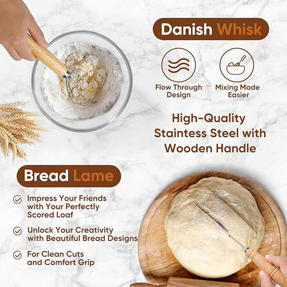 Bread Proofing Basket Set, Round 9" & Oval 10" Sourdough Proofing Basket for Bread Making Tools and Supplies, Sourdough Bread Baking Supplies, Ideal Basket Gift Set for Artisan Bakers