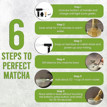 Matcha Electric Whisk Set - Rechargeable Handheld Frother with Whisk and Holder | Automatic Frother for the Perfect Blend | Electric Handheld Frother for Matcha Tea Lovers