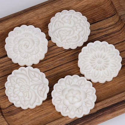 Moon Cake Mold Set Cookie Stamp 5pcs 100g Stamps, Thickness Adjustable DIY Cookie Press Decoration Cake Mold Hand Cutter Set