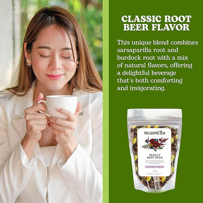 Nelson's Tea Really Root Beer - Sarsaparilla Root Herbal Loose Leaf Tea; Blend of Flavors like Sarsaparilla and Burdock, and More! - 16 oz