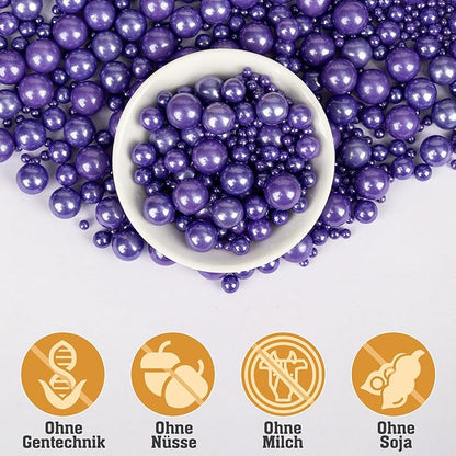 Twisweet Purple Sprinkles, Edible Purple Pearls for Cake Decorating, Sugar Sprinkles for Baking, Mix Size Candy Pearls, Cake Topper Ice Cream Cupcake Cookie Toppings Dessert Decorations, Wedding Birthday Halloween Supplies (130g/4.58oz)