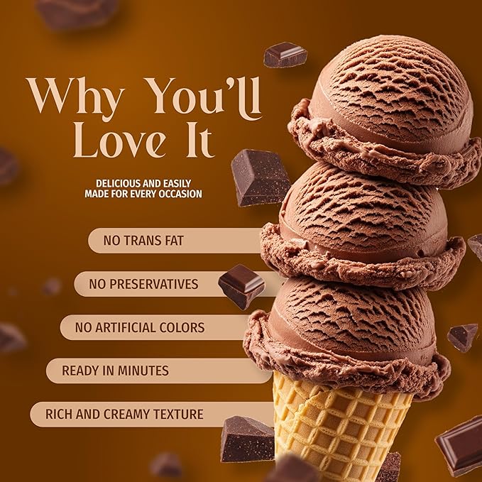 Triple Scoop - Premium Chocolate Ice Cream Mix For Ice Cream Maker. Simple, Easy, Delicious. From Gourmet Mix To Maker in 5 Minutes, Makes 2 Creamy Quarts. Made in USA. (1 Pack, Chocolate)
