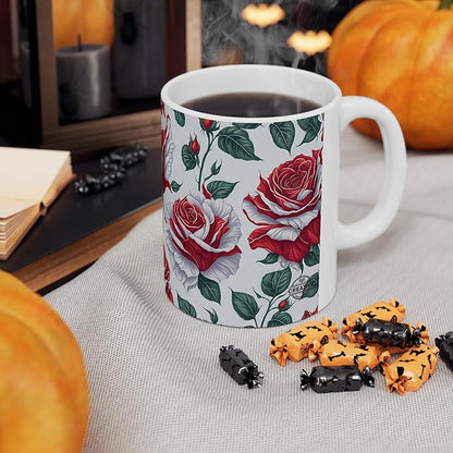 11 OZ Novelty Coffee Mugs - Christmas Gift (Red Rose Theme)