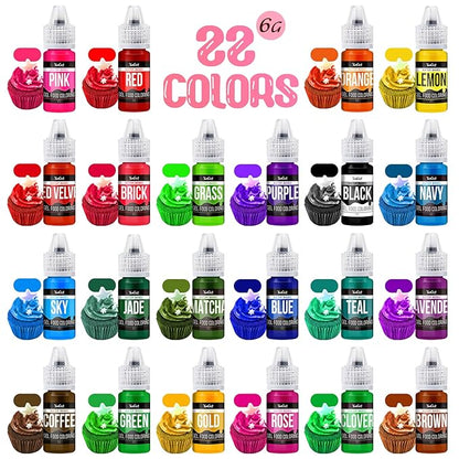 Food Coloring Gel Set - 22Vibrant Color Gel Food Coloring for Cake Decorating, Baking, Easter Egg, Icing - Tasteless Food Color Dye for Fondant, Cooking, Slime, Airbrush - 0.2 Fl. oz (6 ml)/Bottles