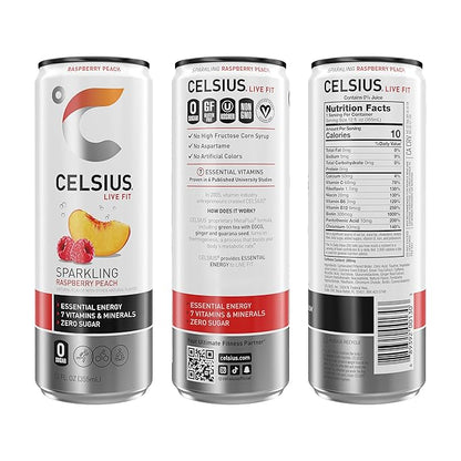 CELSIUS Sparkling Raspberry Peach, Sugar Free Energy Drink, 12 Fl Oz (Pack of 12)