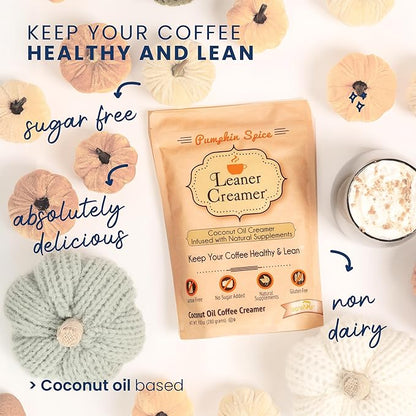 Leaner Creamer Coconut Creamer with Superfood Ingredients – Non-Dairy, Sugar-Free, Keto, Gluten-Free Powdered Coffee Creamer – Pumpkin Spice – 280g