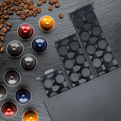 K Cup Holder Drawer 30 Pods Capacity, Three Drawers Design for Nespresso Pods Holder, Coffee Pod Holder Compatible With Keurig Pod Organizer&Nespresso/K-Cup/Vertuo Pod Holder, Black