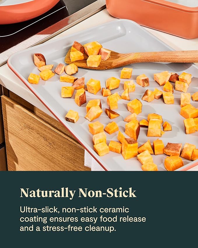 Caraway Non-Stick Ceramic Baking Sheet Duo - Naturally Slick Ceramic Coating - Non-Toxic, PTFE & PFOA Free - 18 x 13" Large & 15 x 10" Medium - Sage