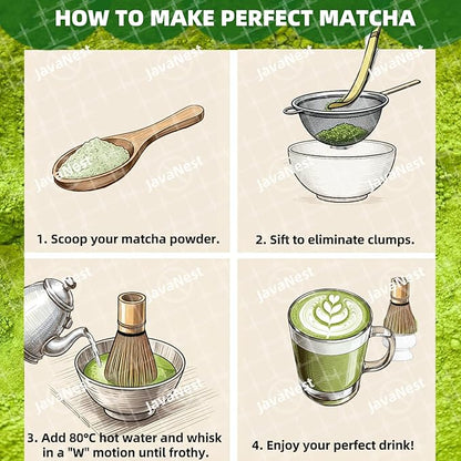 7-Piece Matcha Tea Set with Gift Card – 120-Prong Bamboo Whisk, Ceramic Bowl with Spout, Whisk Holder, Scoop, Spoon, Strainer & Scoop Holder – Ideal Gift for Matcha Lovers (Pink)
