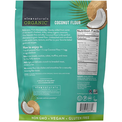 Viva Naturals Organic Coconut Flour, 4 lbs (1.81 kg) – Gluten Free Flour for Keto, Paleo & Vegan Baking, Good Source of Fiber, Low Fat, Non-GMO, Unbleached & Unrefined