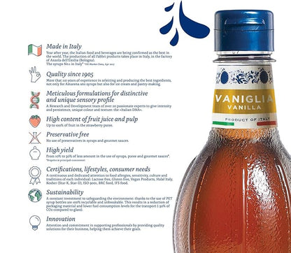 Fabbri Flavoring Syrup, Vanilla, Made in Italy, 33.8 Ounce (1 Liter)