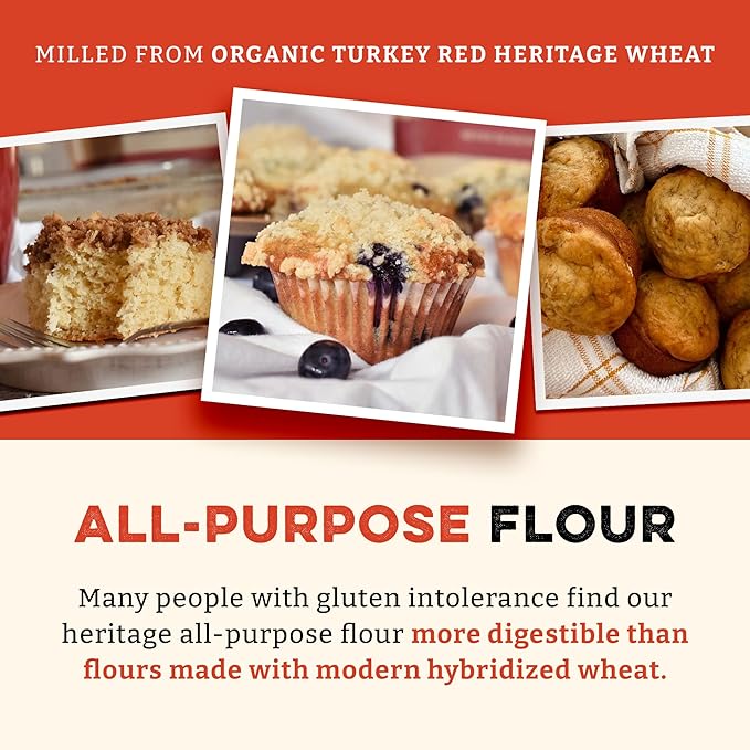Sunrise Flour Mill Heritage Organic White Flour | USDA Organic All Purpose Flour Unbleached - Non-GMO, Kosher, Glyphosate Free, High Protein for Baking, Unbromated White Wheat (2 Pounds (Pack of 1))