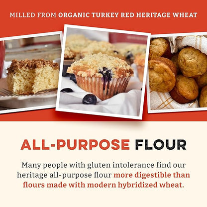 Sunrise Flour Mill Heritage Organic White Flour | USDA Organic All Purpose Flour Unbleached - Non-GMO, Kosher, Glyphosate Free, High Protein for Baking, Unbromated White Wheat (2 Pounds (Pack of 1))