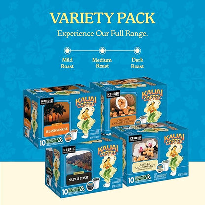 Kauai Coffee K-Cup Pods for Keurig Brewers – Arabica Coffee, 10% Hawaiian – Mild, Medium and Dark Roast, Rich, Smooth, No Bitterness – Four Flavors, 4 Packs of 10 Single Serve K-Cups