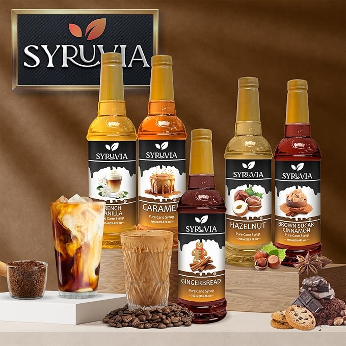 Syruvia Coffee Syrup, Swiss Chocolate Mocha Flavored Syrup for Drinks, Lattes, and Desserts – 25.4 fl oz,