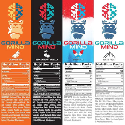 Gorilla Mind Energy Drink | Unmatched Energy · Amplified Focus | N-Acetyl-L-Tyrosine, Alpha-GPC, 200mg Caffeine, Uridine, Saffron | 0 Sugar Or Artificial Colors | 16oz | 12-Pack (Variety Pack #2)