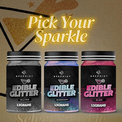 BeePoint Silver Edible Glitter for Drinks 15g - Food Grade, Vibrant Color Shimmer Powdered Dust for Drinks, Cocktails, Cake Decorating, Baking, Chocolates, Candy, Sweets, & Cookies - Vegan & Gluten Free