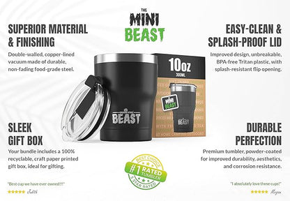 Beast 10 oz Tumbler Stainless Steel Vacuum Insulated Coffee Ice Cup Double Wall Travel Flask (Matte Black)
