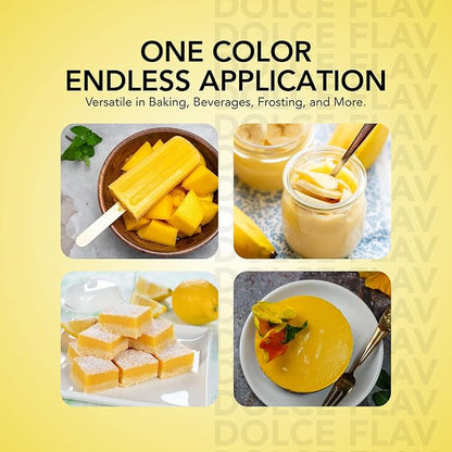 Dolce Flav Natural Yellow Food Coloring – 2 oz Bright Plant-Based Color from Curcumin | Water-Soluble Liquid Color for Baking, Drinks & Frostings | Graduated Dropper Included | | Kosher | No Artificial Dyes | Made in USA