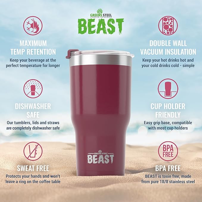 Beast 20 oz Tumbler Stainless Steel Vacuum Insulated Coffee Ice Cup Double Wall Travel Flask (Cranberry Red)