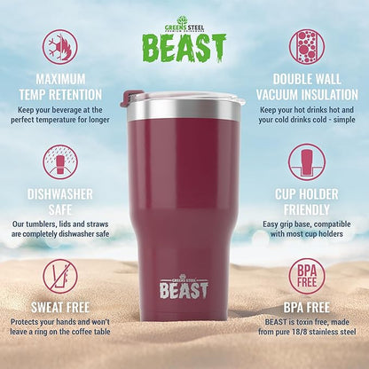 Beast 20 oz Tumbler Stainless Steel Vacuum Insulated Coffee Ice Cup Double Wall Travel Flask (Cranberry Red)