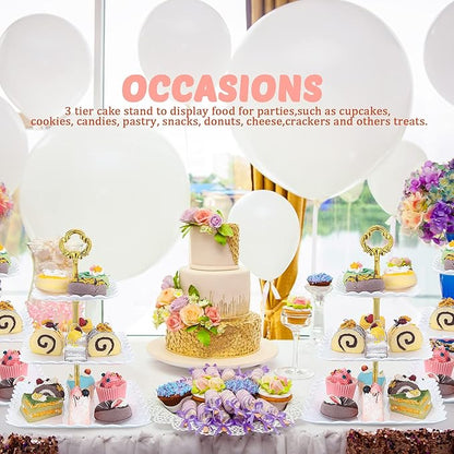 6 Sets of 3 Tier Plastic Cupcake Stand, White Plastic Tiered Serving Stand for Cupcake Stands for Dessert Table Mini Cake Fruit Snack Square Dessert Display Trays for Wedding Birthday