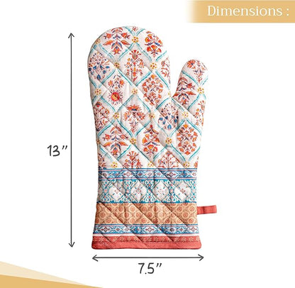 Maison d' Hermine Oven Gloves 100% Cotton Oven Mitt 7" x 13" with Loop Heat Resistant, BBQ, Cooking Gloves, Baking, Grilling, Kitchen, Handling Hot Pans (Pack of 1, Romane)