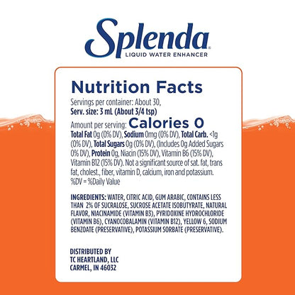 SPLENDA Liquid Water Enhancer Drops, Sugar Free, Zero Calorie, Natural Flavor, Concentrated Drink Mix, 3.11 Fl Oz Each Bottle (Mandarin Orange, 1 Pack)
