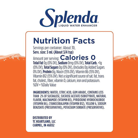 SPLENDA Liquid Water Enhancer Drops, Sugar Free, Zero Calorie, Natural Flavor, Concentrated Drink Mix, 3.11 Fl Oz Each Bottle (Mandarin Orange, 1 Pack)