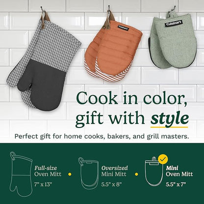 Cuisinart Mini Oven Mitts – 5.5” x 7” Heat-Resistant Kitchen Mitts for Oven with Non-Slip Neoprene Palm, Cotton Filling, and Fabric Loop – Durable Oven Mitt Set for Cooking & Baking (Black)