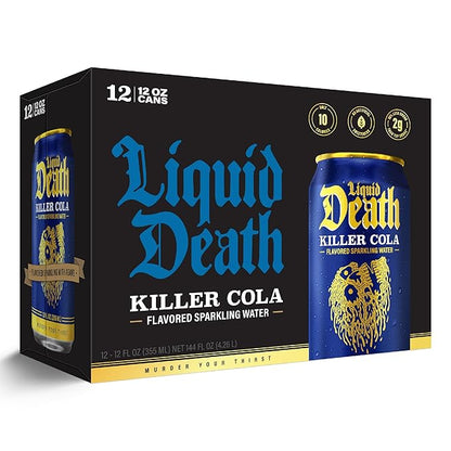 Liquid Death, Killer Cola, Soda-Flavored Sparkling Water, 12-Pack (12oz Cans), Low Sugar, Huge Flavor & No Artificial Sweeteners